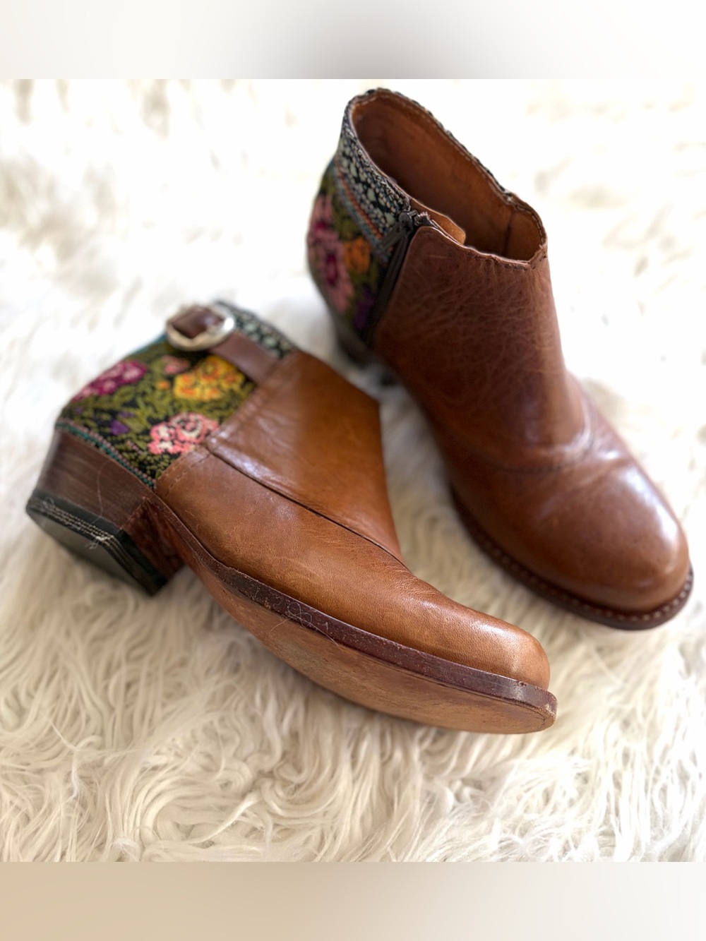 Lumily Handcrafted Brown Leather Ankle Booties with Guatemalan Huipil Textile 8